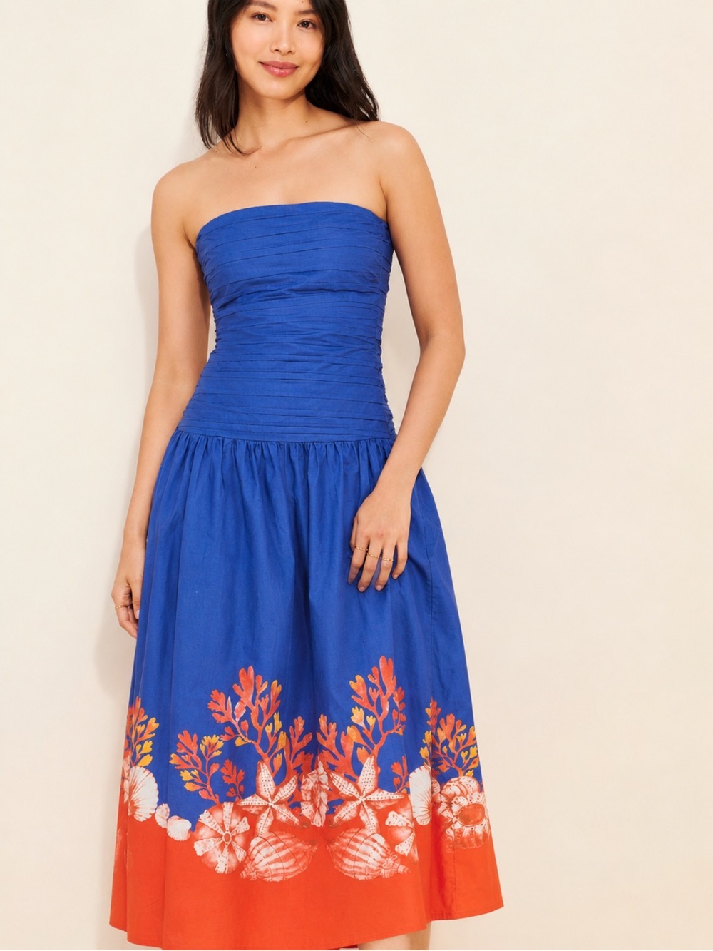 Camila Coelho Emmy Malla Strapless Blue Red Dress Seashell Coral M ( Caroline K